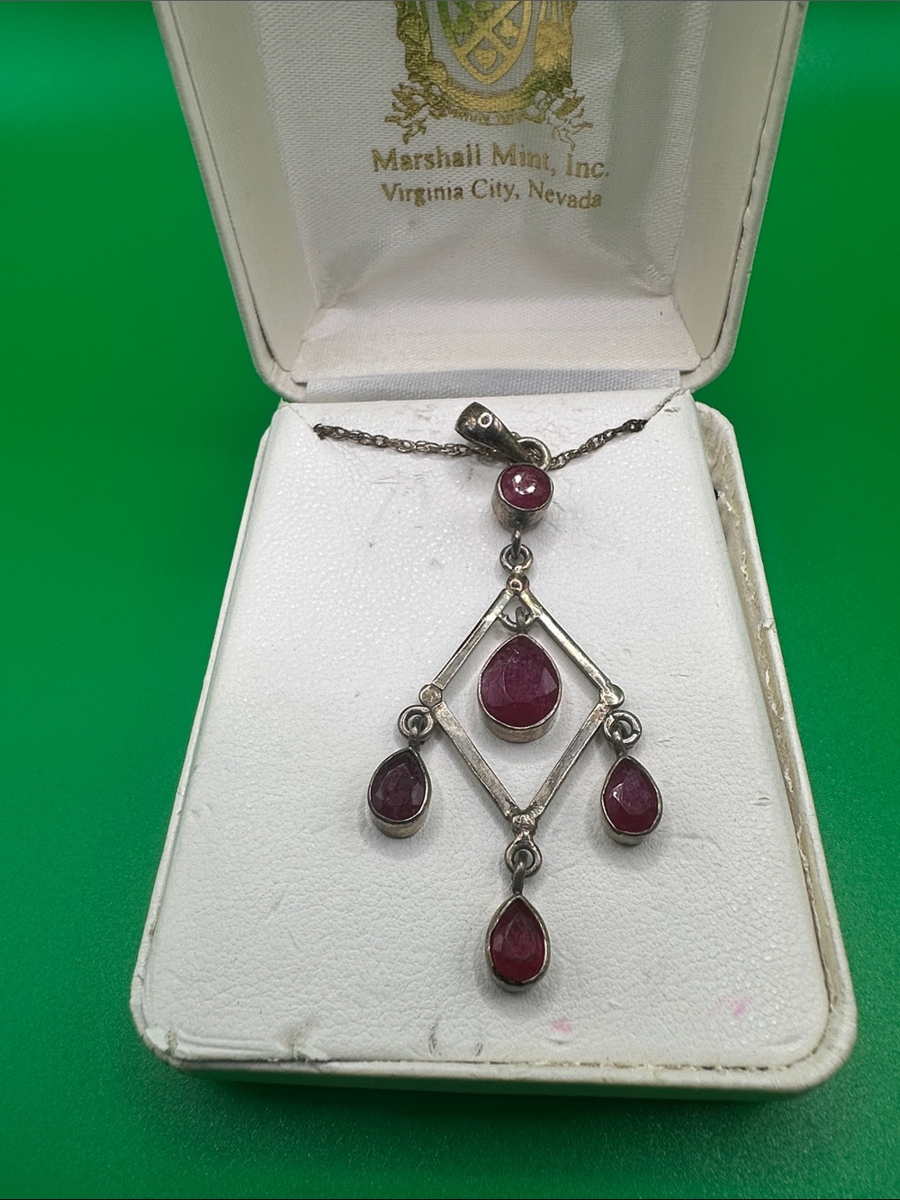 Marshall Mint Sterling Pendant Necklace with Deep Pink Ruby Stones